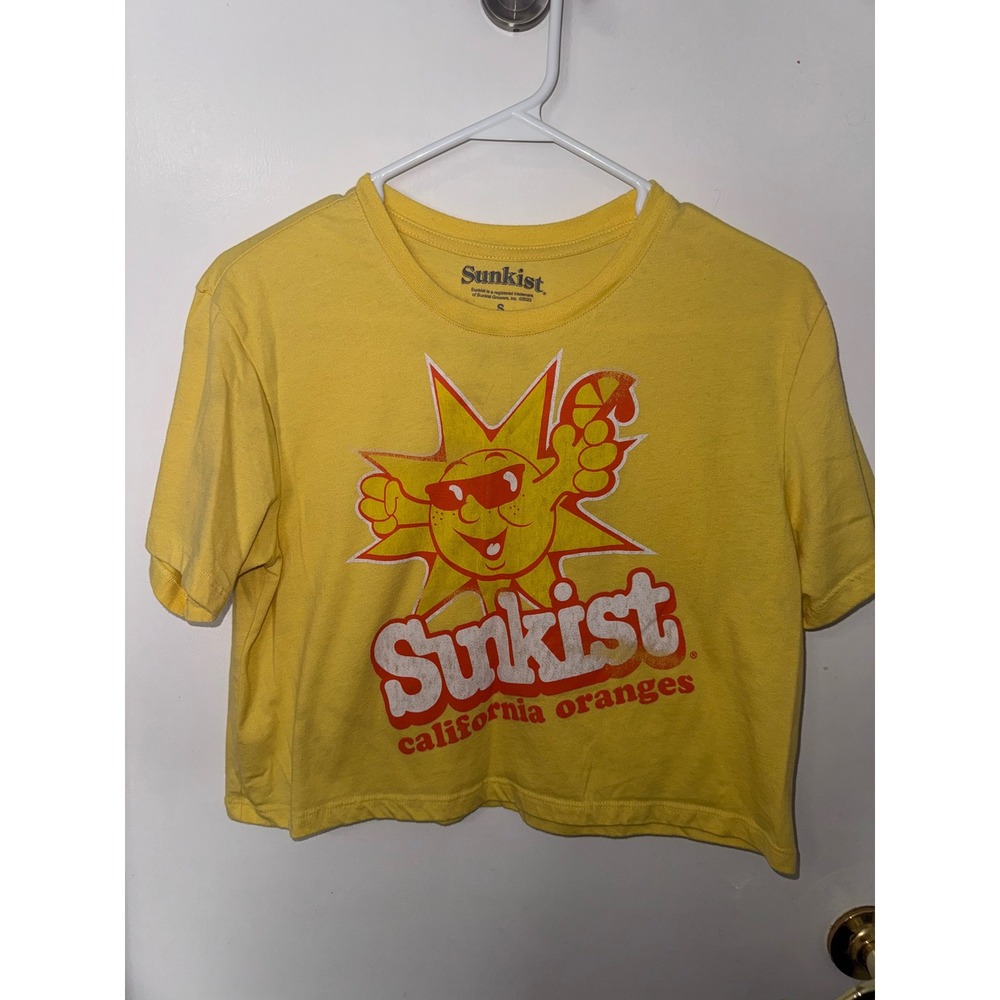 Sunkist CaliforniaOranges Yellow Graphic CropTop Shirt Womens Small Short Sleeve